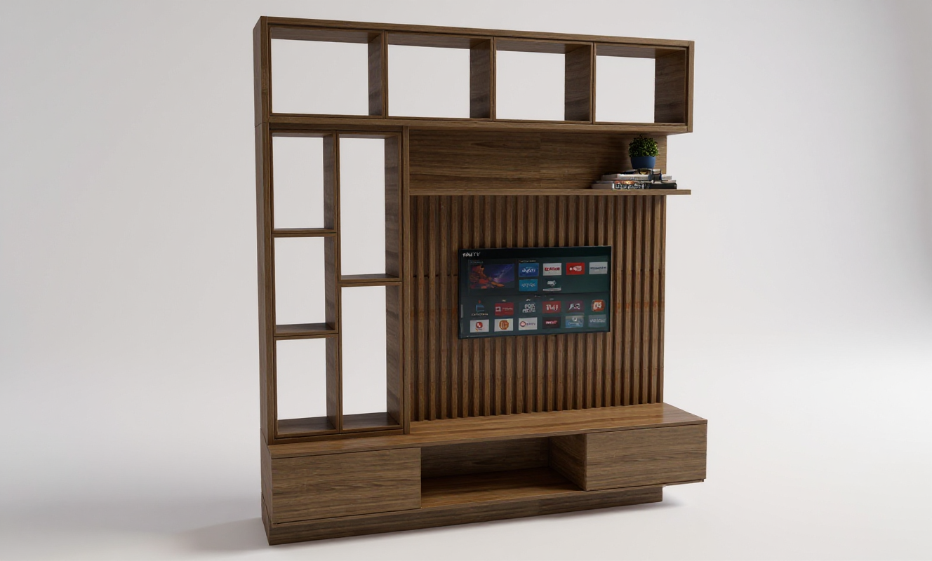 Painel com Nicho e Ripado - Portfolio de projetos 3D - Curso SketchUp e Enscape Painel com Nicho e Ripado